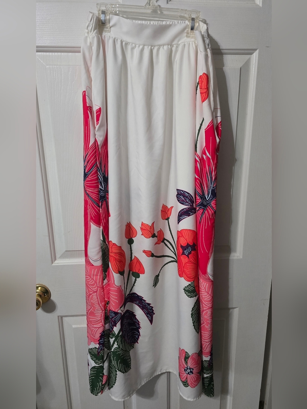 White Maxi Skirt with Pink & Orange Floral Print